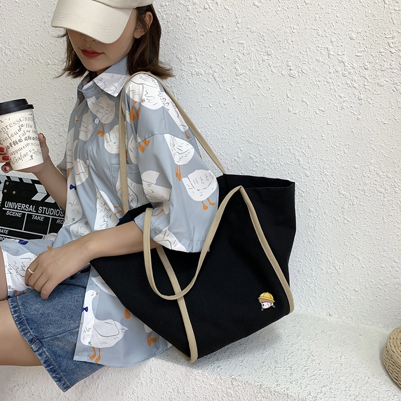 Túi xách Prettyzys bằng vải canvas thời trang Hàn Quốc cho nữ 2021