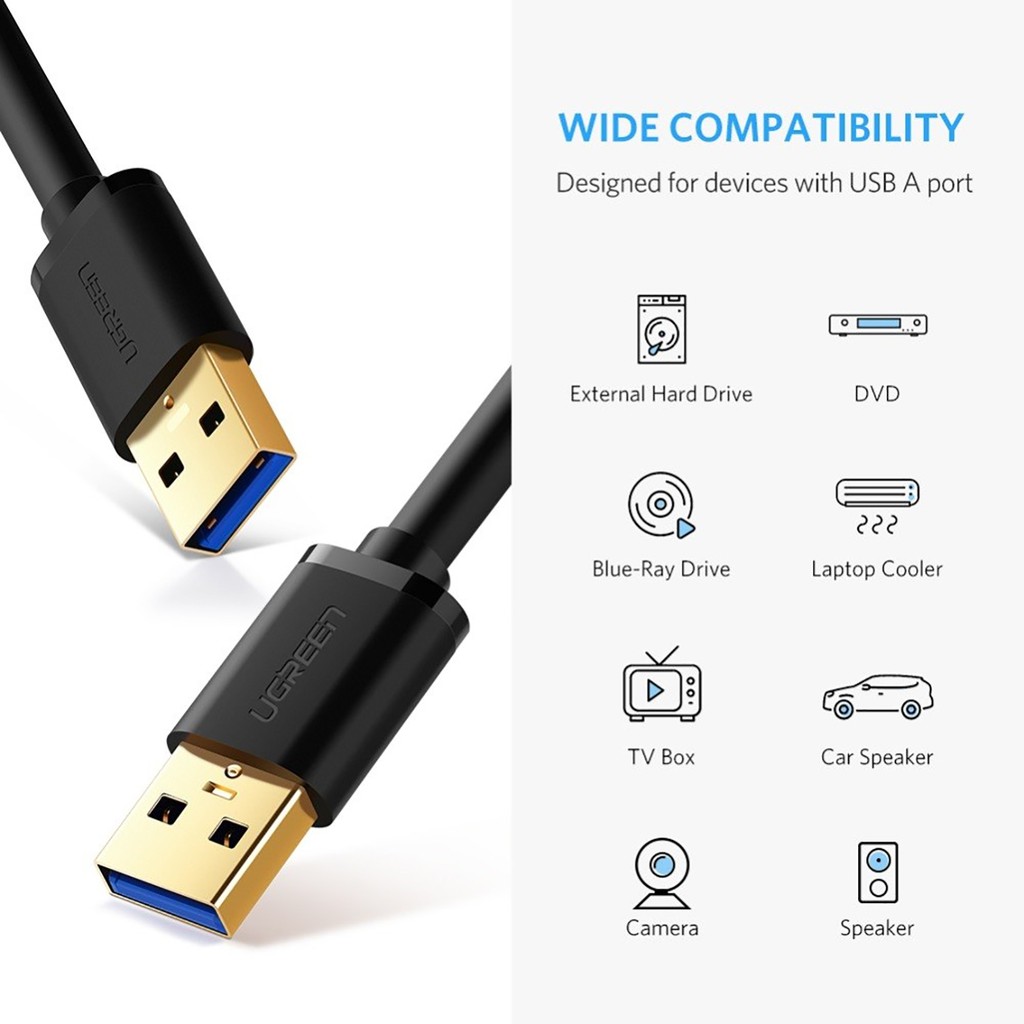 Cáp USB 2.0 Link 2 Đầu Đực cao cấp UGREEN US102 Chính Hãng