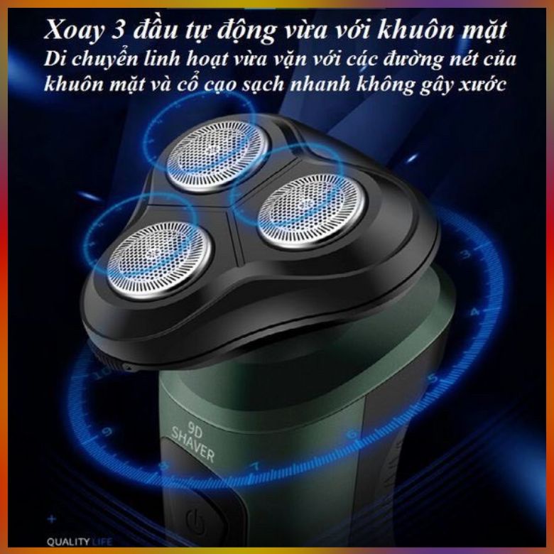 Máy Cạo Râu 9D 4 in 1 SHAVER Kèm 6 Phụ Kiện Cao Cấp, 3 Lưỡi Mini Siêu Bền, Lưỡi Xoay Đa Chiều, Bảo Hành 12 Tháng