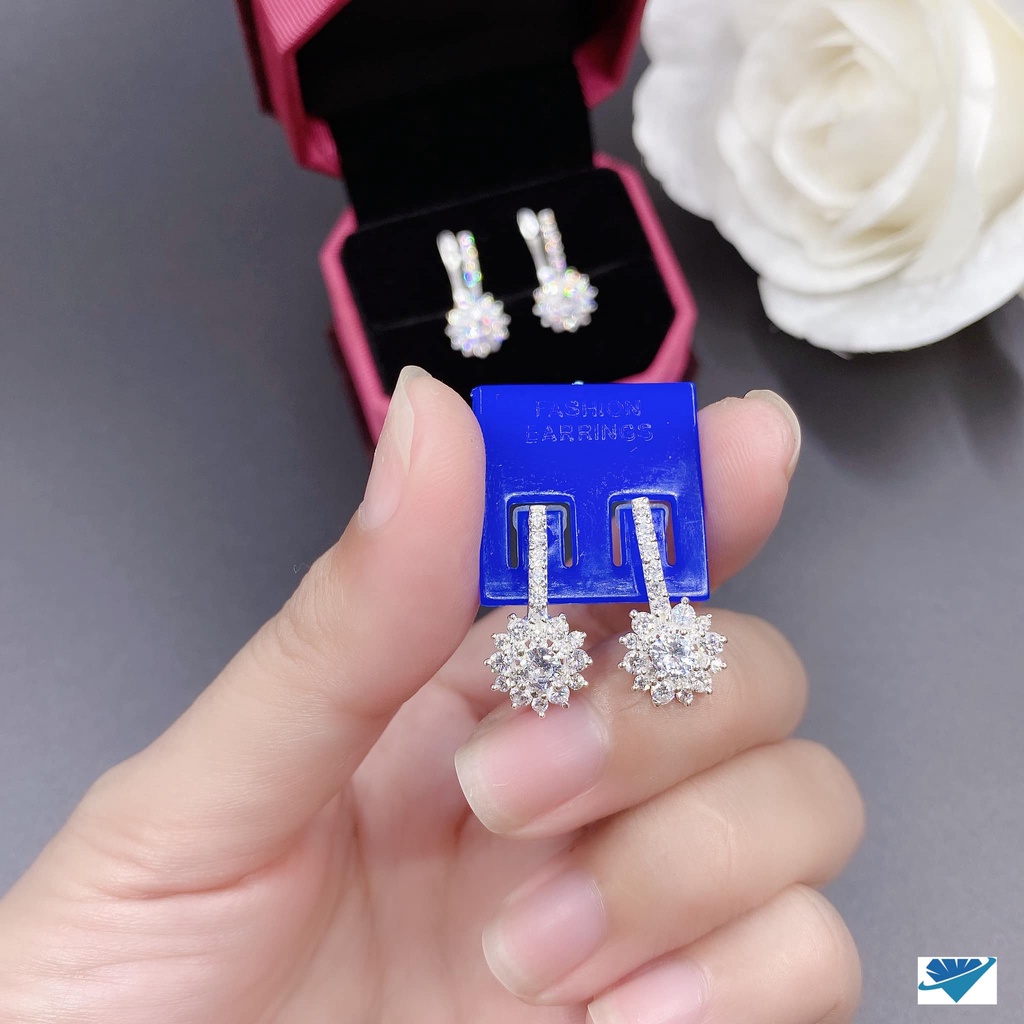 BÔNG TAI HOA BẠC CHỐT BẬT- BÔNG TAI CHỐT BẬT