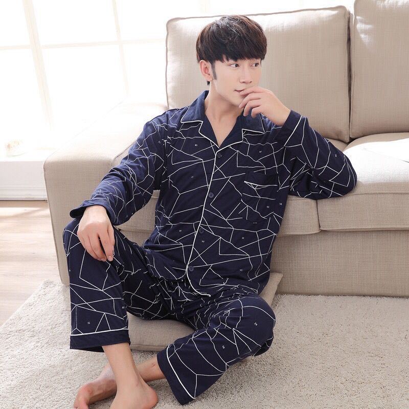 Bộ đồ ngủ pajamas tay dài họa tiết thời trang dành cho nam