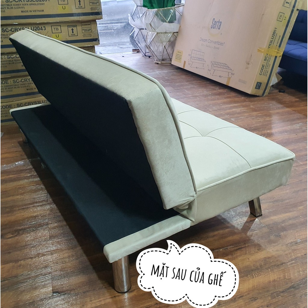 Sofa bed, Sofa giường vải nhung siêu mịn màng sang trọng (Màu trắng kem)