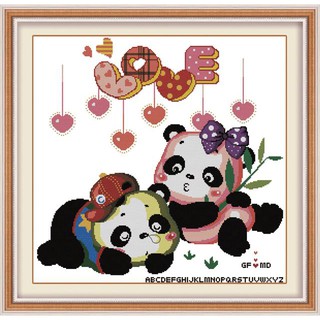 Tranh Thêu Chữ Thập Gấu Trúc Dễ Thương RY2369 (KHÁCH TỰ THÊU) KT:63X63CM