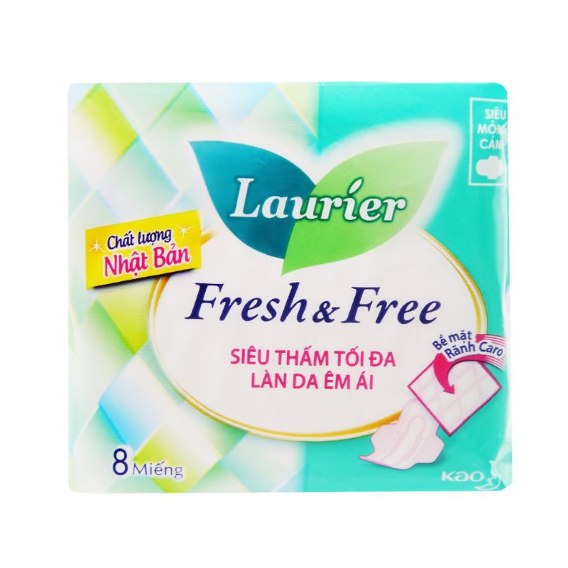 Băng vệ sinh Laurier Fresh and Free siêu thấm siêu mỏng cánh 8 miếng