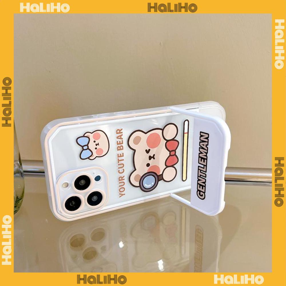 iPhone Case Acrylic Invisible Folding Stand Silicone Soft Case Airbag Shockproof Camera Cover Bear Cute Cartoon Compatible For iPhone 11 Pro Max 13 Pro Max 12 Pro Max 7Plus XS Max