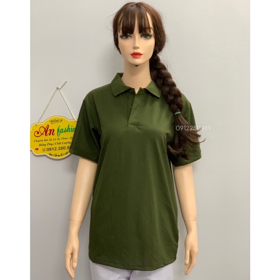 Áo thun có cổ màu xanh rêu vải poly Thái cao cấp cho nam nữ _ Hình chụp thật