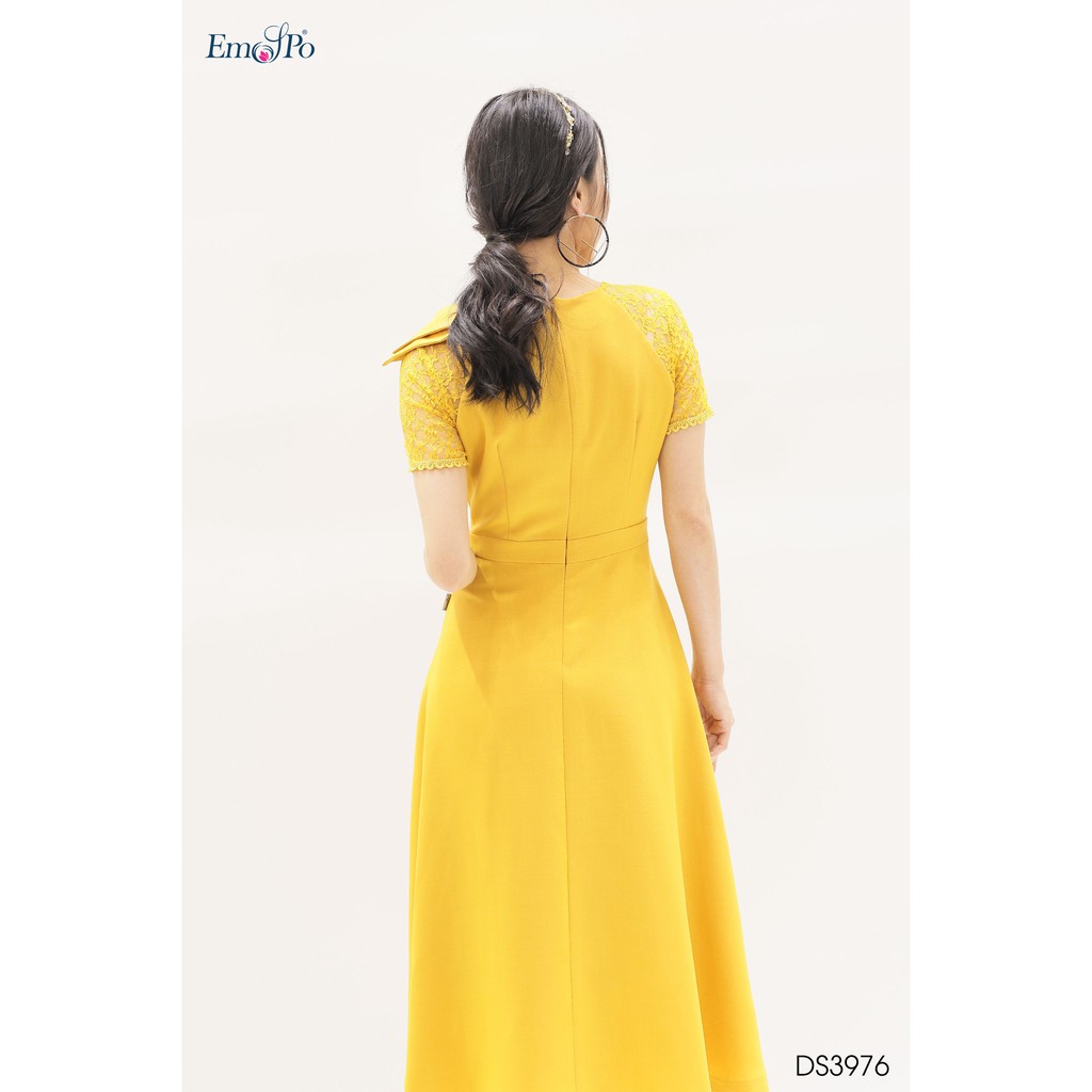 Đầm xòe đính nơ bản to ở cổ, tay phối ren Emspo DS3976