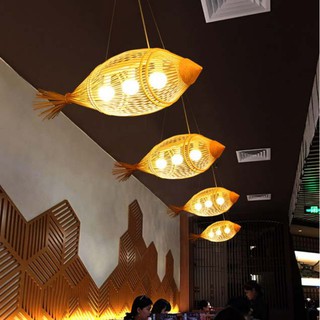 Đèn tre đèn mây tre đèn thả mây tre đèn lồng tre chao đèn tre con cá