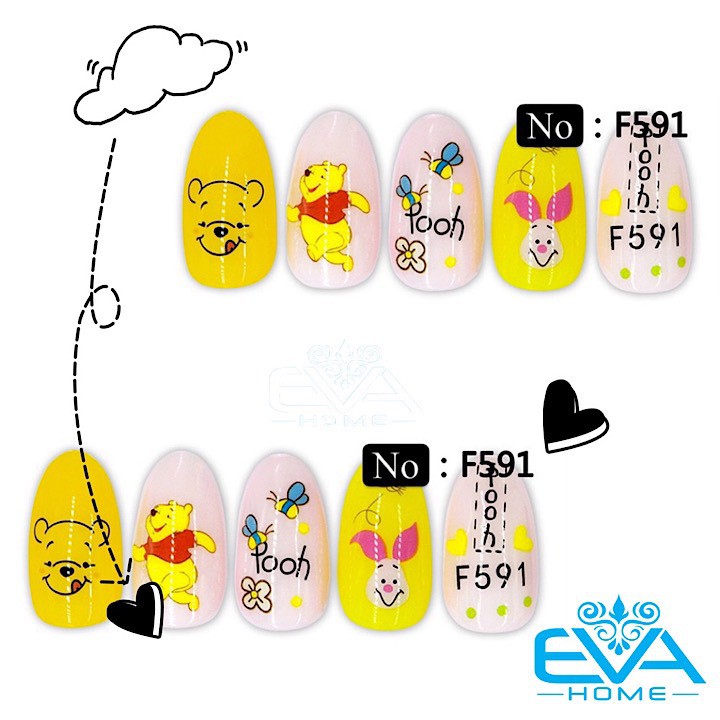 Miếng Dán Móng Tay 3D Nail Sticker Tráng Trí Hoạ Tiết Hoạt Hình Gấu Pooh F591