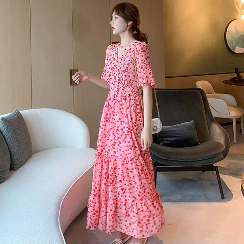 Đầm dài NRVP họa tiết trái tim phong cách Pháp thời trang cho nữ