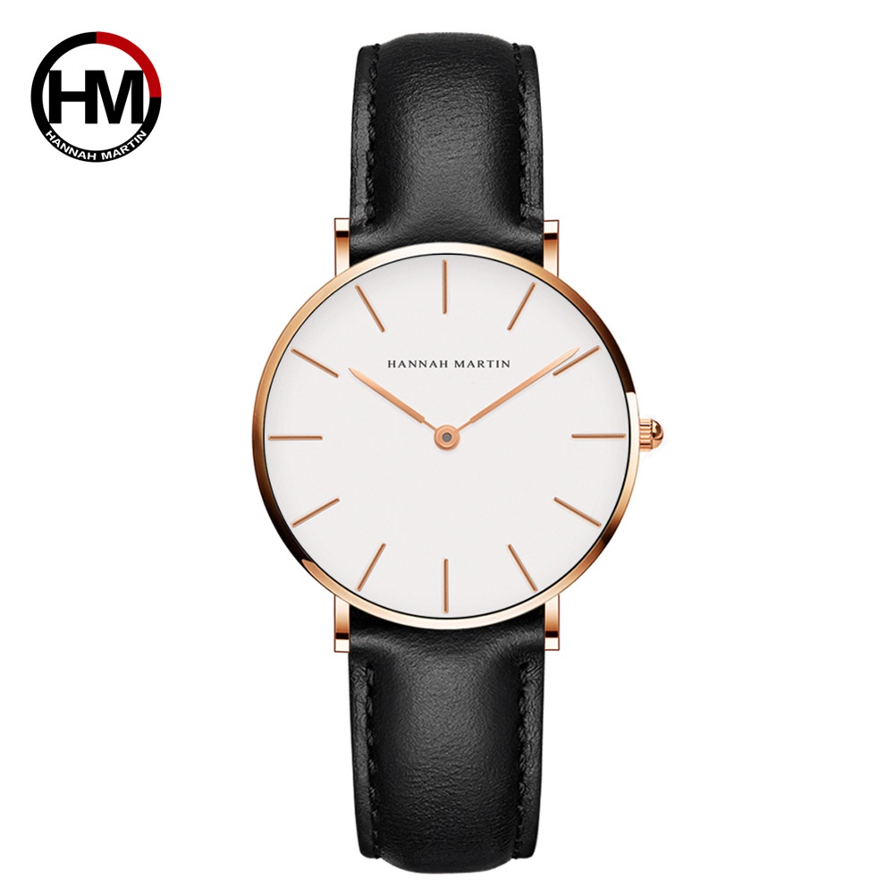 Đồng hồ nữ siêu mỏng HANNAH MARTIN CH36 siêu mỏng hàng chính hãng máy Nhật cao cấp dây da sang trọng