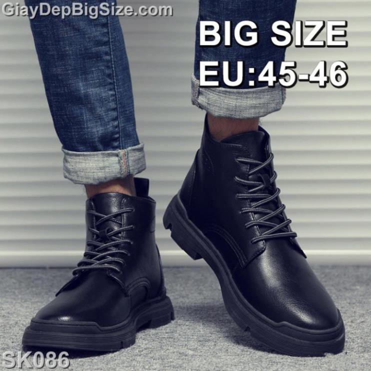 Giày boot (bốt) da bò, giày đốc cổ cao big size cỡ lớn (EU:45-46) cho nam chân to xa nhanh