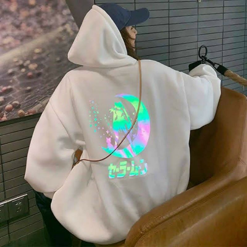 Áo Khoác Hoodie Nam Nữ In Phản Quang 7 Màu Thủy Thủ Mặt Trăng Phát Sáng Ban Đêm