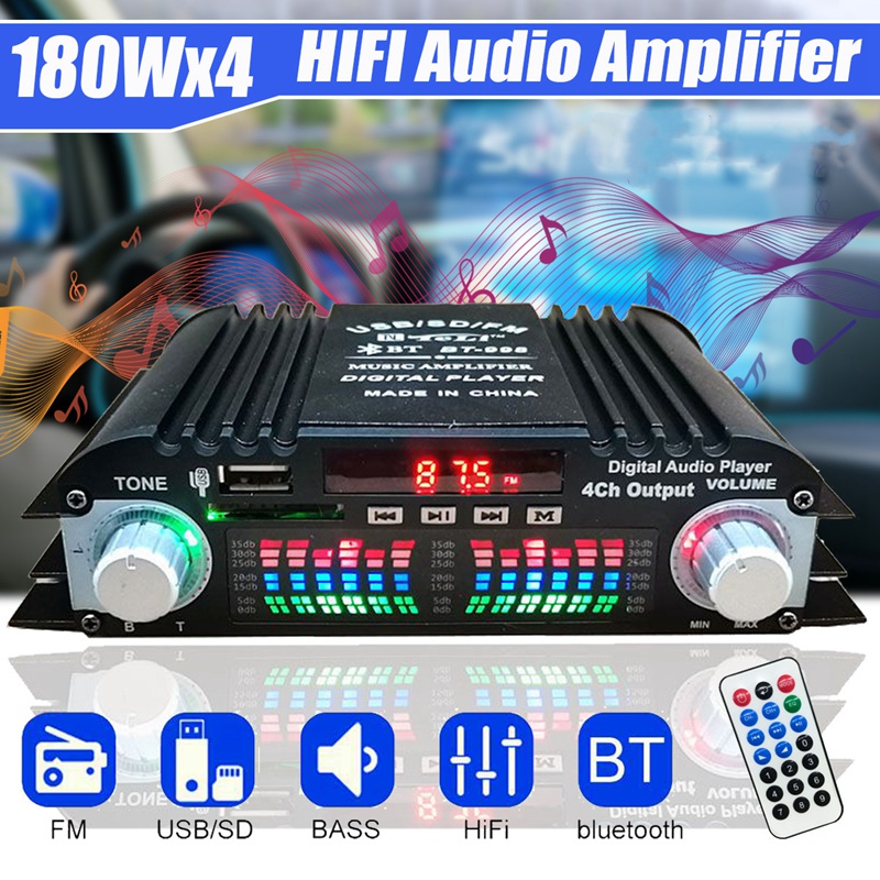 Bộ Khuếch Đại Âm Thanh Kỹ Thuật Số bt-998 hifi Màn Hình lcd Khuếch Đại Nguồn Điện Cho Xe Hơi fm usb sd