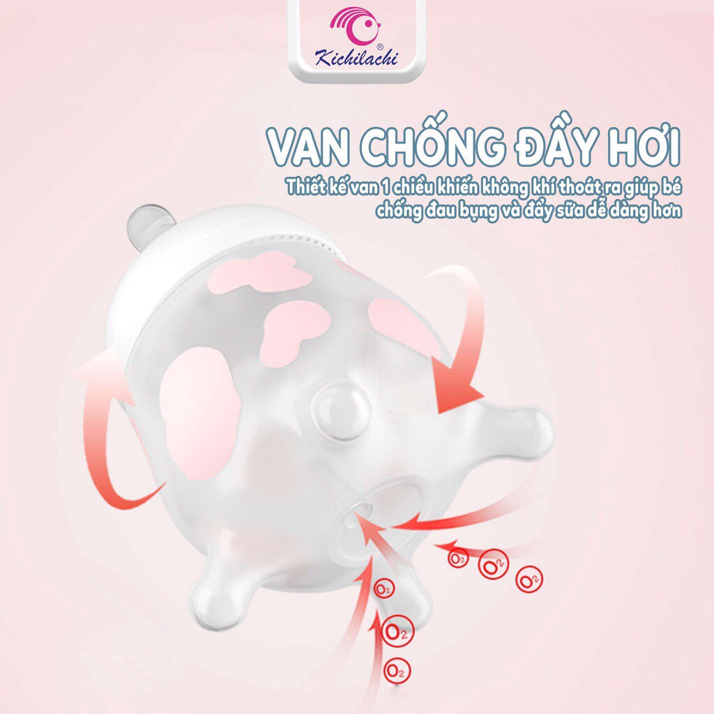 Bình Sữa Con Bò Kichilachi Silicon Cổ Rộng Cho Bé Sơ Sinh Dung Tích 260ml