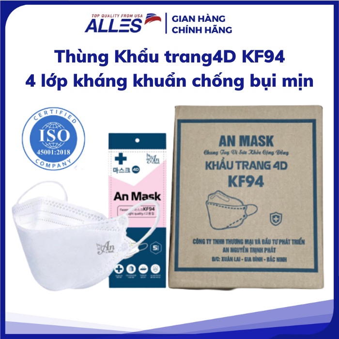Khẩu trang KF94 1 thùng 300 cái y tế 4D kháng khuẩn chống bụi mịn
