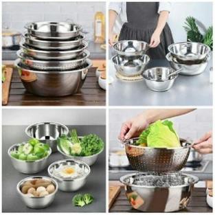 Bộ 5 Thau Rổ Inox Rửa Rau Củ Quả, Thau Trộn Salad Dày Dặn Siêu Tiện Dụng Cho Nhà Bếp