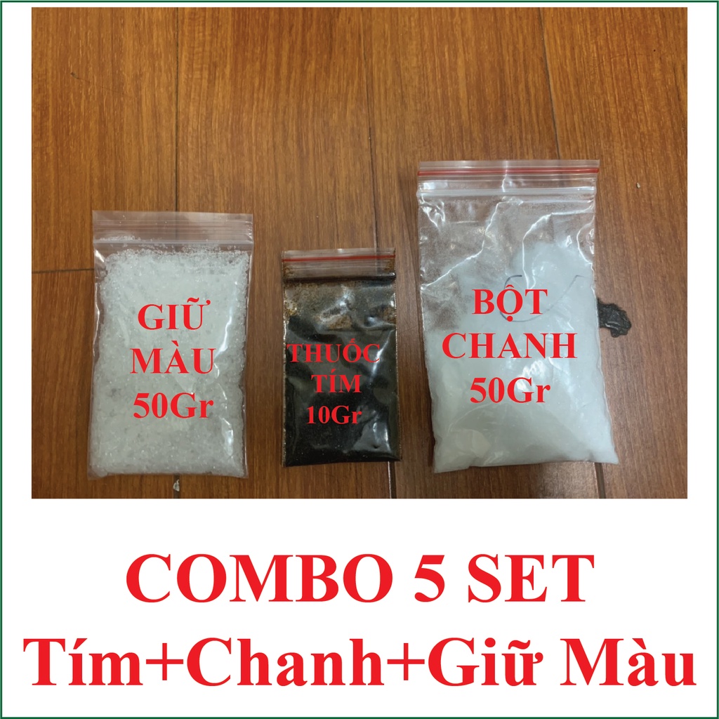 Combo 5 Sét Bột Chanh+Thuốc Tím KMnO4+Giữ Màu, Tẩy Mốc, Ố Vàng Nguyên Liệu Tự Nhiên