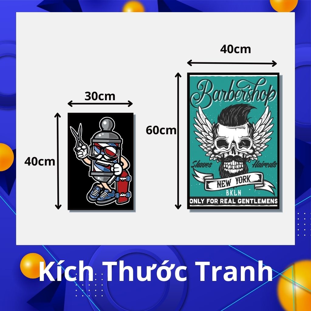 Tranh treo tường Barber, tranh decor chất liệu Canvas khung Gỗ, Kích thước 40x60 cm