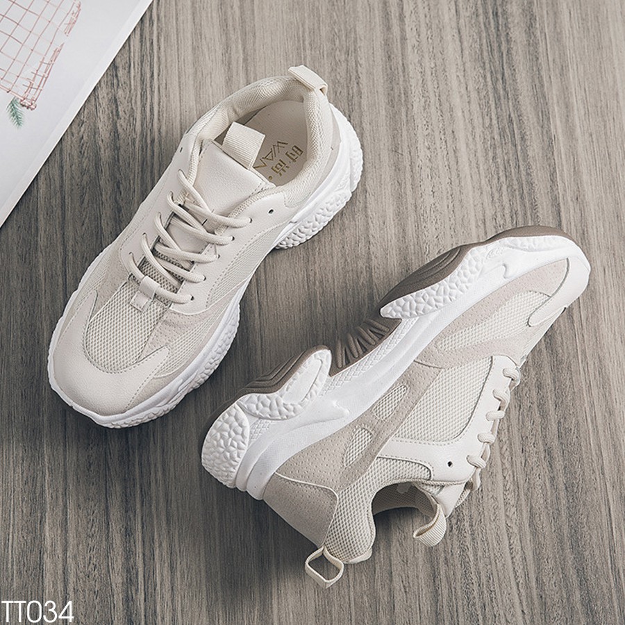 Giày Thể Thao Nữ, Sneaker Hàn Quốc Cao Cấp Giá Rẻ Đế Cao 5CM - Chất Da Phối Vải Lưới Đẹp (Có video thật) TT033/34