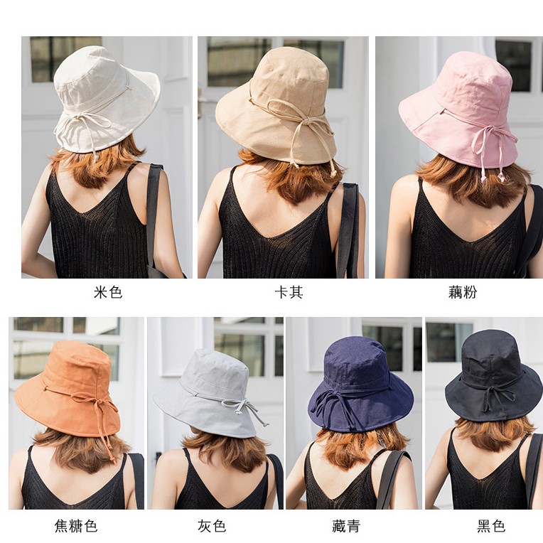 Nón Tai Bèo Rộng Vành Chất Liệu Cotton Lanh Màu Sắc Đơn Giản Phong Cách Nhật Bản Cho Nữ