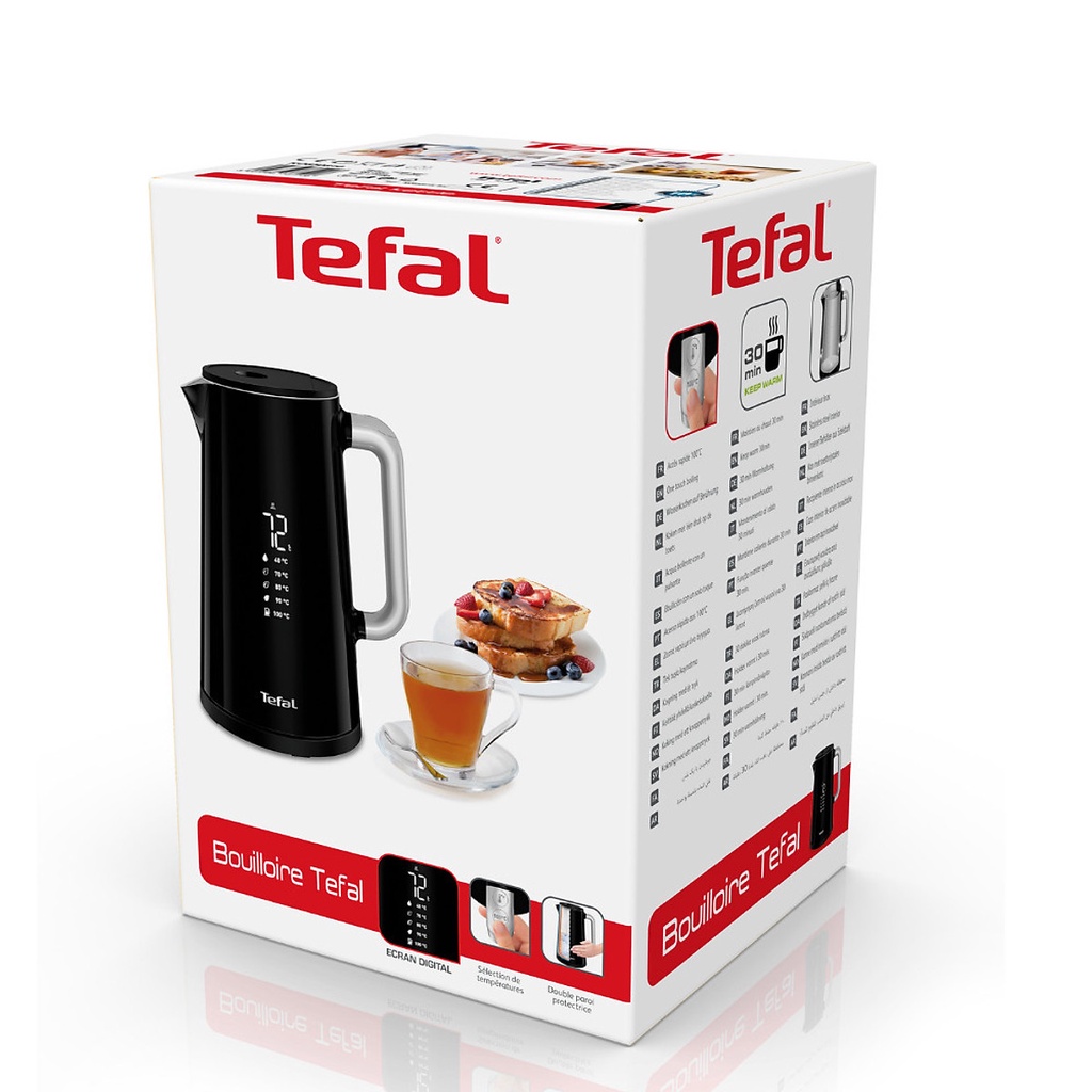 Bình đun siêu tốc Tefal Smart &amp; Light KO850810 1.7L - Tuỳ chỉnh nhiệt độ, giữ ấm 30 phút, màn hình LED hiển thị nhiệt độ