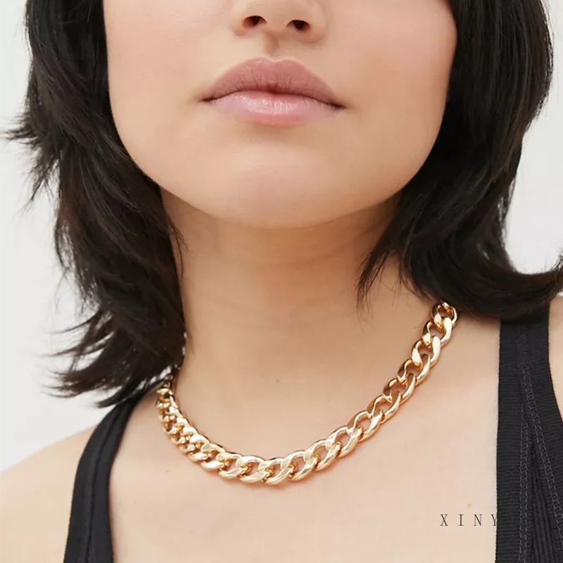 Dây chuyền dạng chuỗi xích màu vàng/ màu bạc phong cách punk thời thượng dành cho nữ