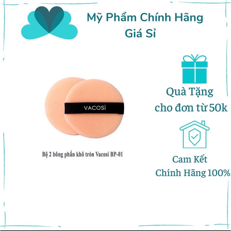 Bông Tán Phấn Khô Tròn Nhỏ Vacosi (Bịch 2 Miếng) - BP01