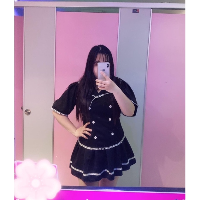 Sét áo vét + chân váy xoè viền ren siêu xinh bigsize 60-90kg