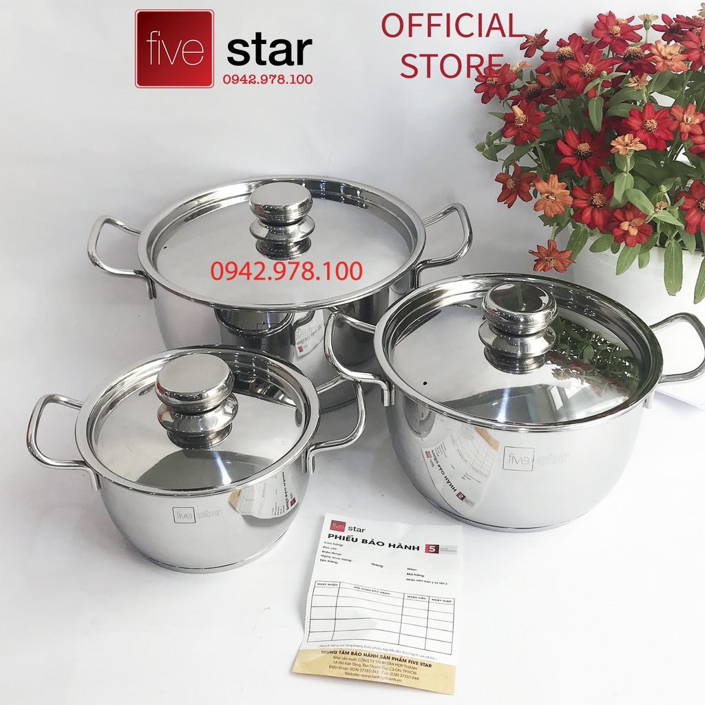 Bộ nồi 3 đáy inox 430 Thân Cool Fivestar Standard nắp inox FS-B3010 (Kích thước 16cm - 20cm - 24cm)