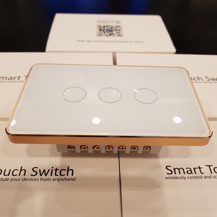 Công tắc thông minh wifi tuya phím lõm, viền nhôm, mặt kính 2.5D cao cấp