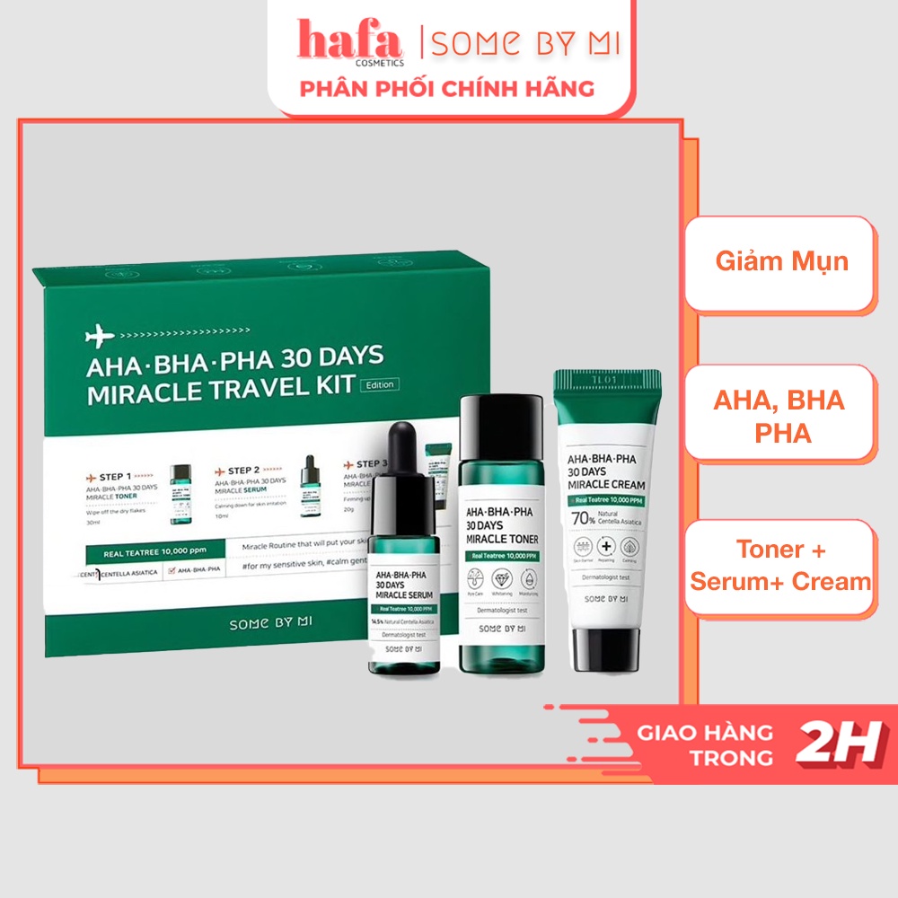 Bộ Kit Dưỡng Da Giảm Mụn Some By Mi AHA-BHA-PHA 30 Days Miracle Travel Kit (3 Items: Toner, Serum, Cream)