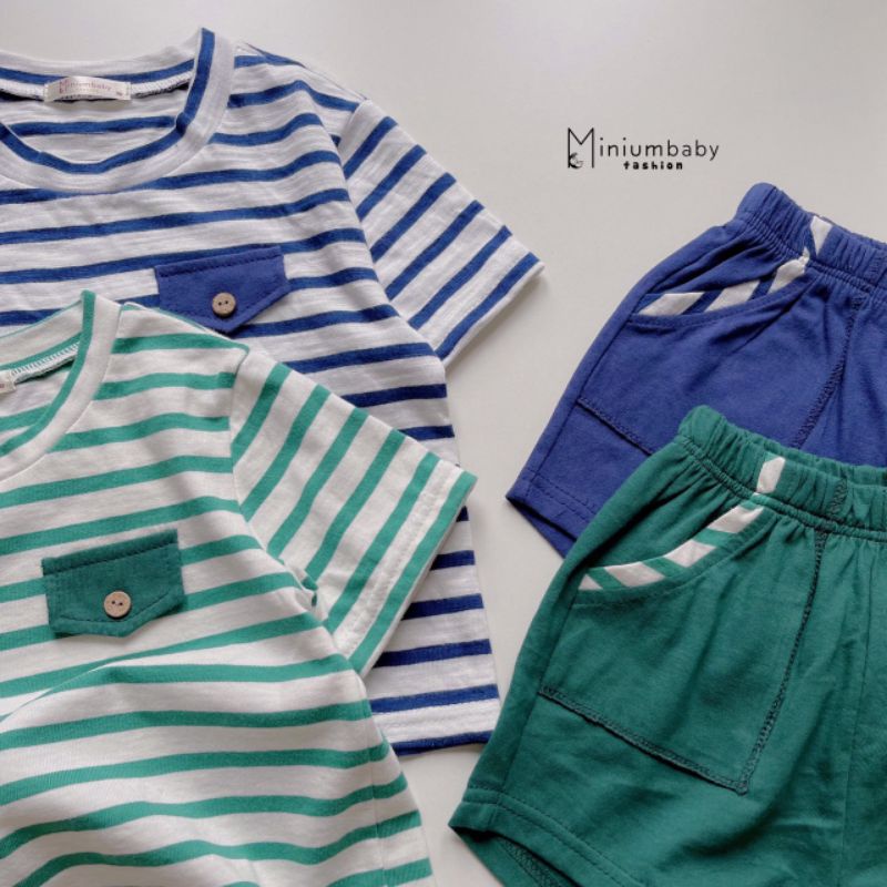 [MINIUMBABY] Đồ Bộ Cộc Tay Kẻ Nắp Túi Cho Bé Trai Hàng thiết kế cao cấp