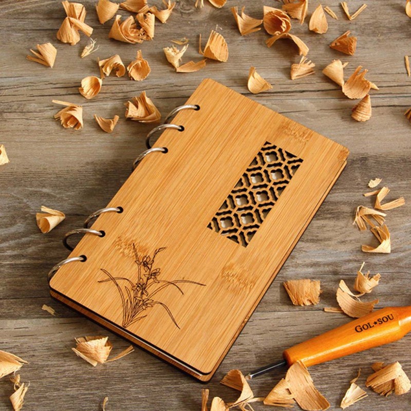 SEL Wooden Loose Leaf Blank Refillable Handmade Ledger Diary Chinese Garden Style