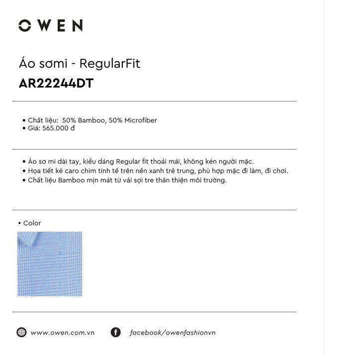 OWEN - Áo Sơ mi dài tay Owen Regularfit 22244 - Áo sơ mi nam dài tay