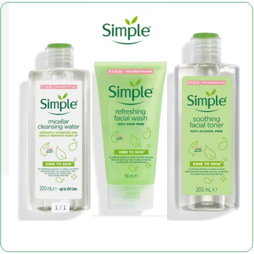 Combo 3 Món Simple Tẩy Trang 200ml + Sữa Rửa Mặt 150ml + Nước Hoa Hồng 200ml Cho Da Sạch Khỏe Đàn Hồi