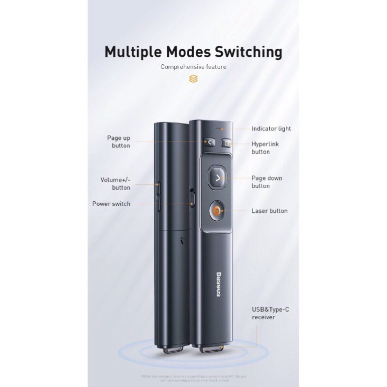 Bút Laser trình chiếu Baseus Orange Dot PPT Wireless Presenter Series 2 cho Laptop/ Macbook | BigBuy360 - bigbuy360.vn