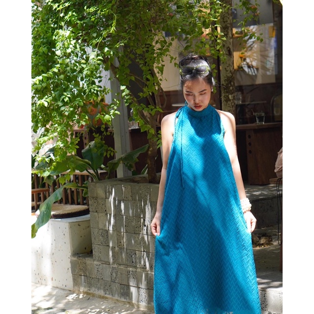 Váy cổ yếm cao suông dài von lụa - Fly2dress KA Clothing