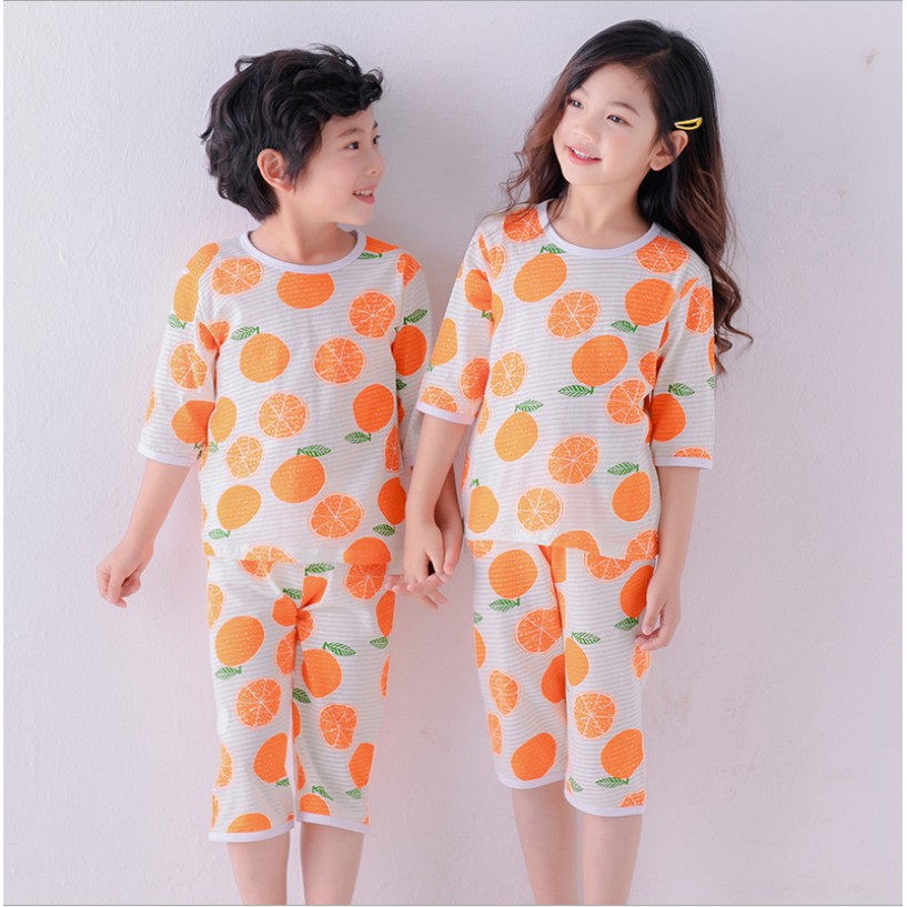 Bộ Đồ Ngủ 100% Cotton Họa Tiết Voi Con Dễ Thương Cho Bé Từ 15-45kg