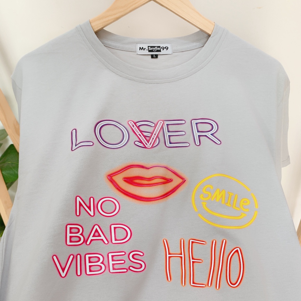 Áo Thun Nam Nữ Unisex Form Rộng Màu Xám Phối Chữ  Mr Smile 99 Shop