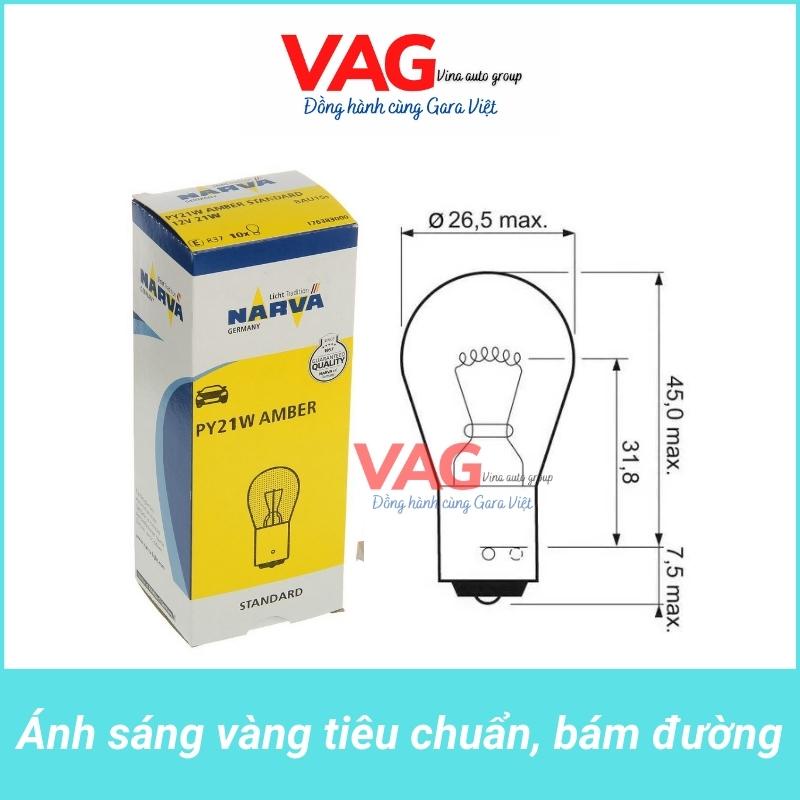 [Chính hãng] Bóng đèn xi nhan chân cài, lệch 3/4 sứ vàng chuẩn zin theo xe, màu vàng PY21W 12V NARVA từ Đức (Giá 1 bóng)