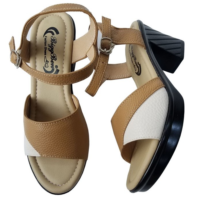 Giày sandal cao gót nữ da bò BIGBEN cao 5 phân GCG77