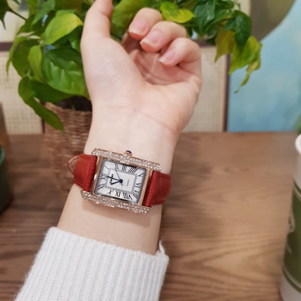 Freeship  Đồng hồ nữ dây da SKMEI quyến rũ đồng hồ nữ mặt vuông đính đá dâ