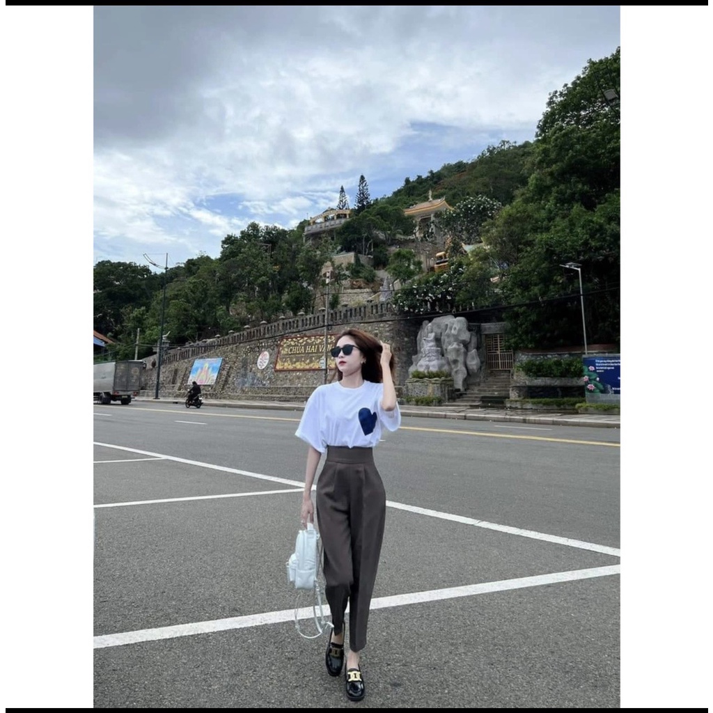 Quần tây nữ lưng cao đi học Quần vải baggy nữ cạp cao mặc làm công sở khóa sau hông vải tuyết mưa