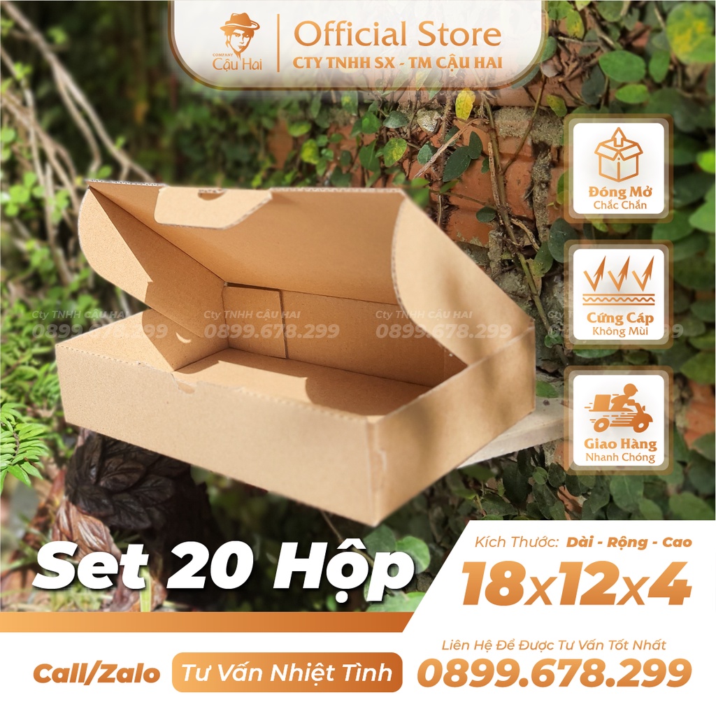 Set 20 Hộp carton nắp GẬP 18x12x4