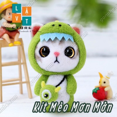 Bộ len chọc có hướng dẫn Mèo Mơn Mởn - Kit chọc len làm quà tặng, needle felting cat