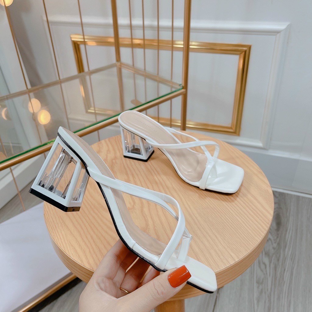 Sandal cao gót xỏ ngón tôn dáng đế vuông Thiên Hương giày VNXK BP4E54 Guốc nữ xăng đan dép hàng kỹ đẹp trang trọng