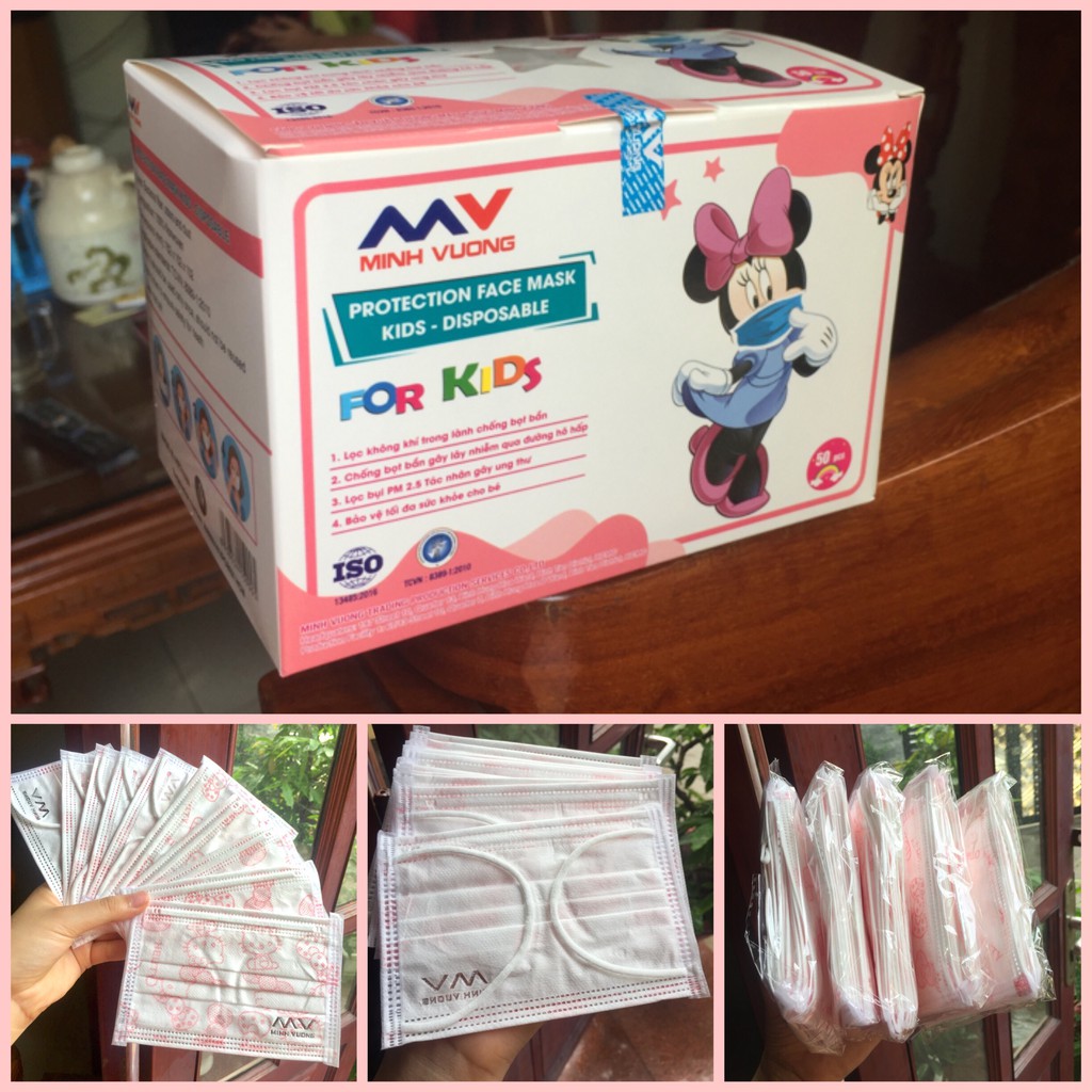Hộp 50 Cái - Khẩu Trang Y Tế Trẻ Em Hình Siêu Dễ Thương Dành Cho Bé Dưới 12 Tuổi