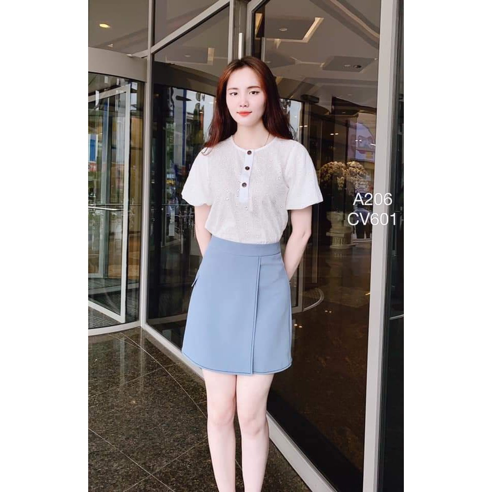 chân váy chữ A 45cm phối cúc chất tuyết mưa