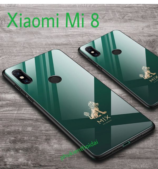 Ốp lưng kính Xiaomi Mi 8 / Mi 8 Pro hình kỳ lân tử cấm thành thời trang cao cấp